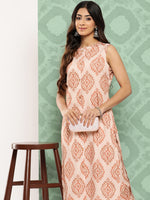 Thumbnail for Janasya Women's Light Peach Crepe Digital Printed Straight Casual Kurta Set - Distacart