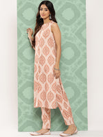 Thumbnail for Janasya Women's Light Peach Crepe Digital Printed Straight Casual Kurta Set - Distacart
