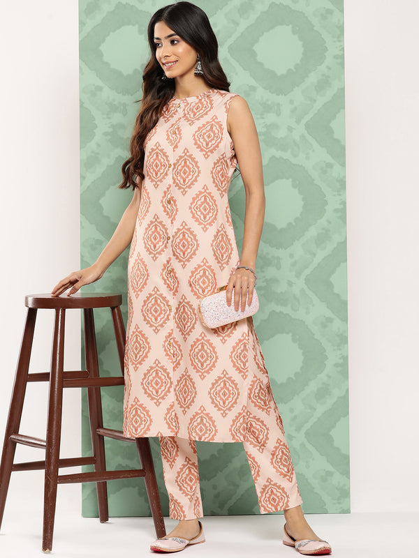 Janasya Women's Light Peach Crepe Digital Printed Straight Casual Kurta Set - Distacart