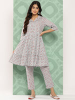 Thumbnail for Janasya Women's Sky Blue Cotton Ethnic Motifs Gathered Casual Kurta Set - Distacart