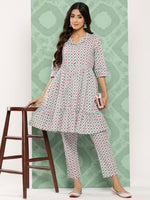 Thumbnail for Janasya Women's Sky Blue Cotton Ethnic Motifs Gathered Casual Kurta Set - Distacart