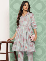 Thumbnail for Janasya Women's Sky Blue Cotton Ethnic Motifs Gathered Casual Kurta Set - Distacart