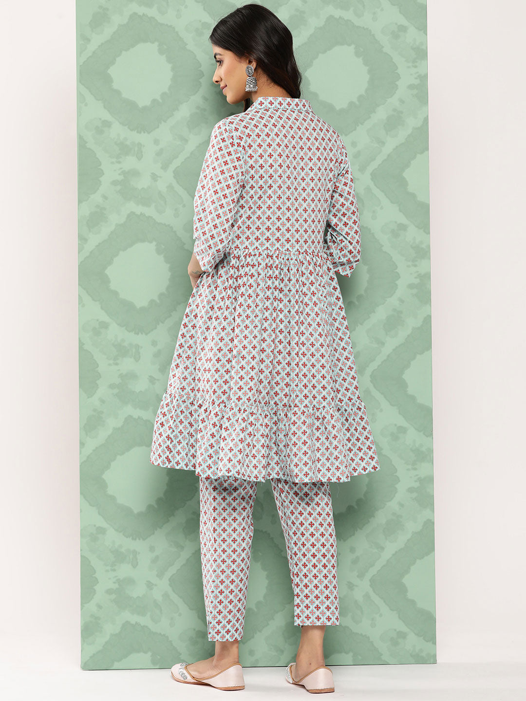 Janasya Women's Sky Blue Cotton Ethnic Motifs Gathered Casual Kurta Set - Distacart