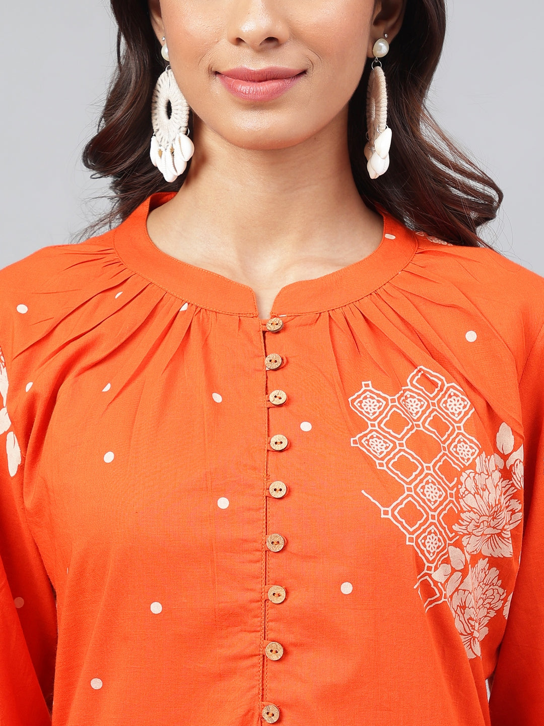 Janasya Women's Orange Cotton Floral Printed A-line Festive Kurta Set - Distacart