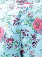 Thumbnail for Janasya Women's Aqua Blue Satin Digital Floral Printed Straight Party kurta Set - Distacart