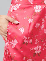 Thumbnail for Janasya Women's Red Satin Digital Floral Printed Peplum Party Top Set - Distacart