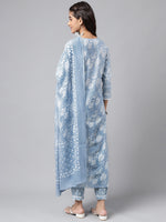 Thumbnail for Janasya Women's Light Blue Cotton Floral Printed Straight Casual Kurta Set - Distacart