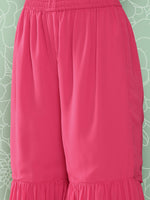 Thumbnail for Janasya Women's Pink Georgette Foil Printed Flared Festive Short Kurta Set - Distacart