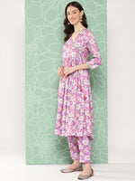 Thumbnail for Janasya Women's Lavender Moss Digital Floral Printed Angrakha Festive Kurta Set - Distacart