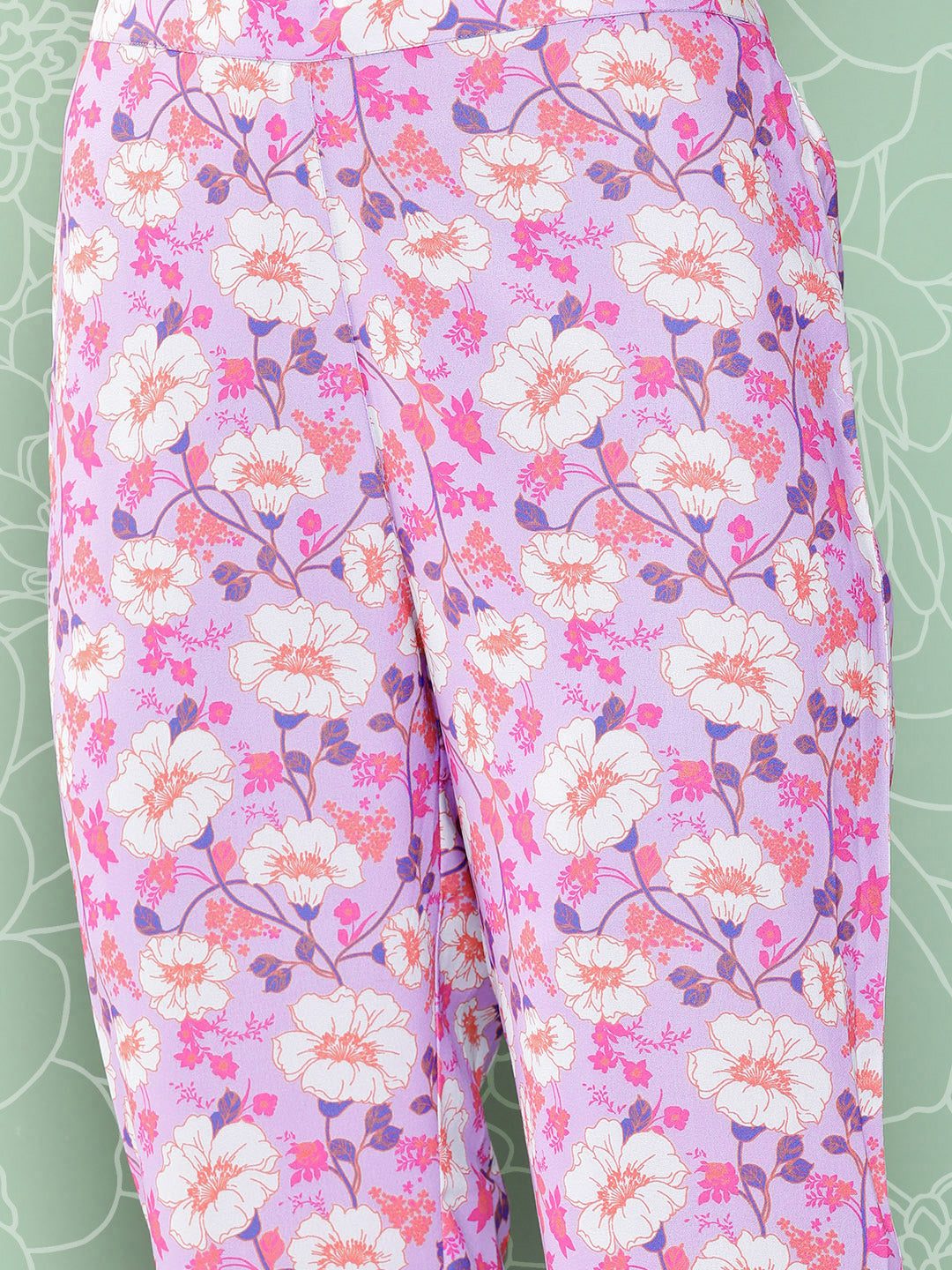 Janasya Women's Lavender Moss Digital Floral Printed Angrakha Festive Kurta Set - Distacart