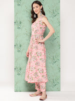 Thumbnail for Janasya Women's Peach Moss Digital Floral Printed Flared Festive Kurta Set - Distacart