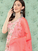 Thumbnail for Janasya Women's Peach Moss Digital Floral Printed Flared Festive Kurta Set - Distacart