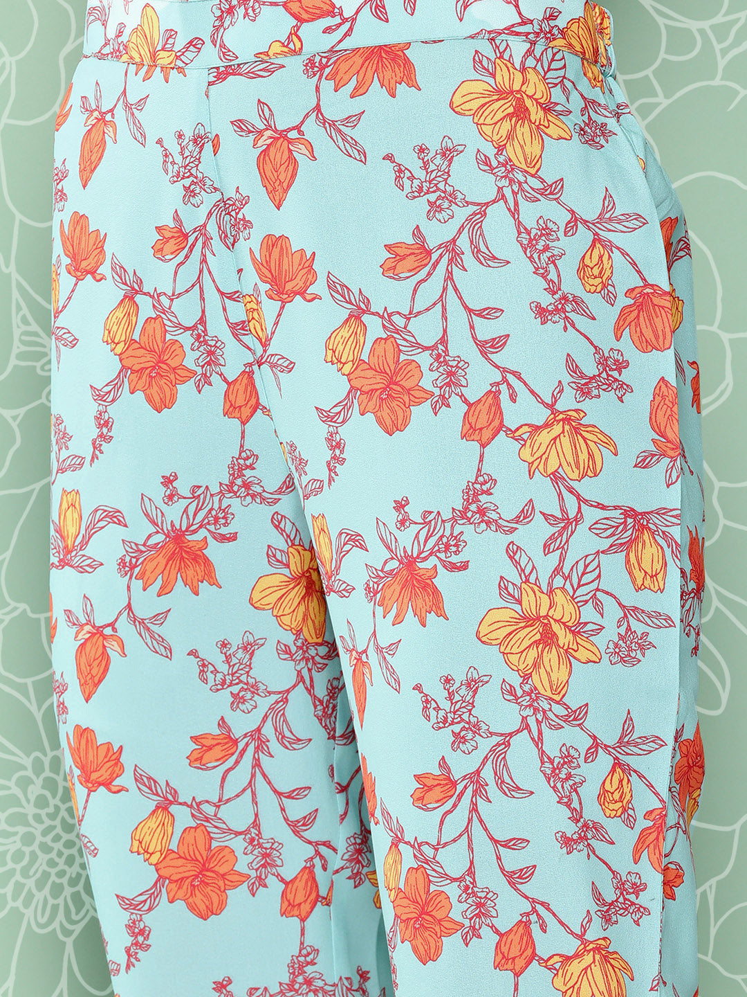 Janasya Women's Aqua Blue Moss Digital Floral Printed Gathered Festive Kurta Set - Distacart