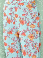 Thumbnail for Janasya Women's Aqua Blue Moss Digital Floral Printed Gathered Festive Kurta Set - Distacart