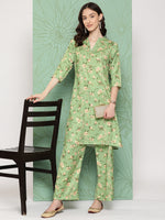 Thumbnail for Janasya Women's Green Moss Digital Floral Printed Straight Casual Kurta Set - Distacart