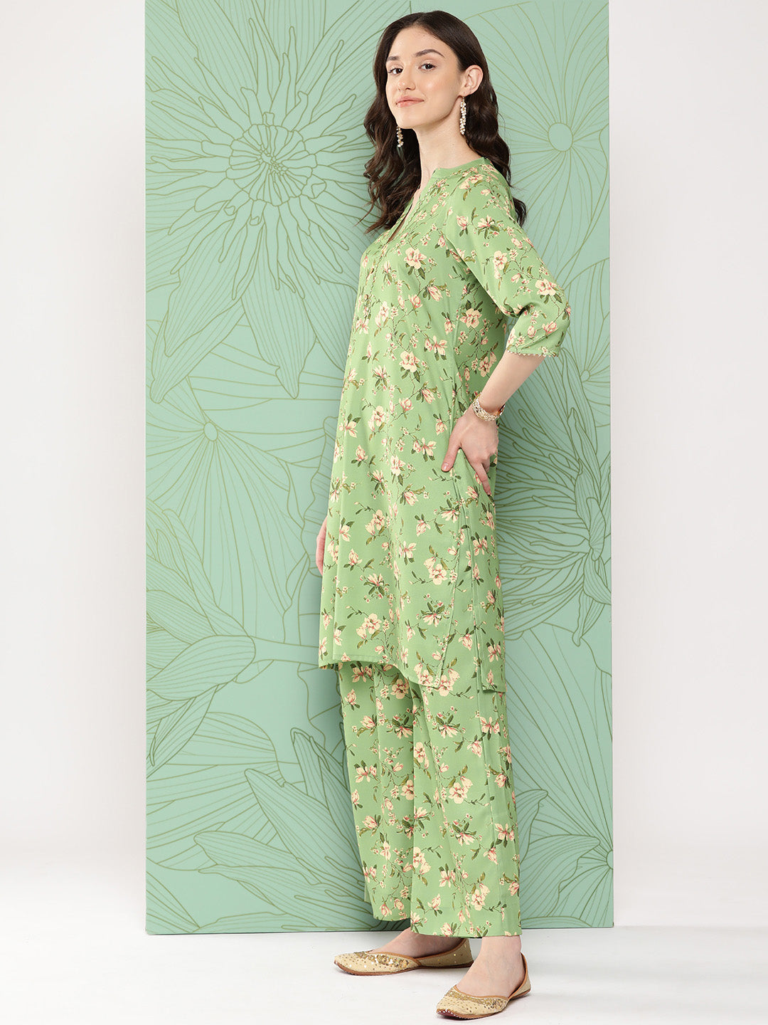 Janasya Women's Green Moss Digital Floral Printed Straight Casual Kurta Set - Distacart