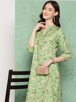 Thumbnail for Janasya Women's Green Moss Digital Floral Printed Straight Casual Kurta Set - Distacart