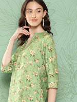 Thumbnail for Janasya Women's Green Moss Digital Floral Printed Straight Casual Kurta Set - Distacart