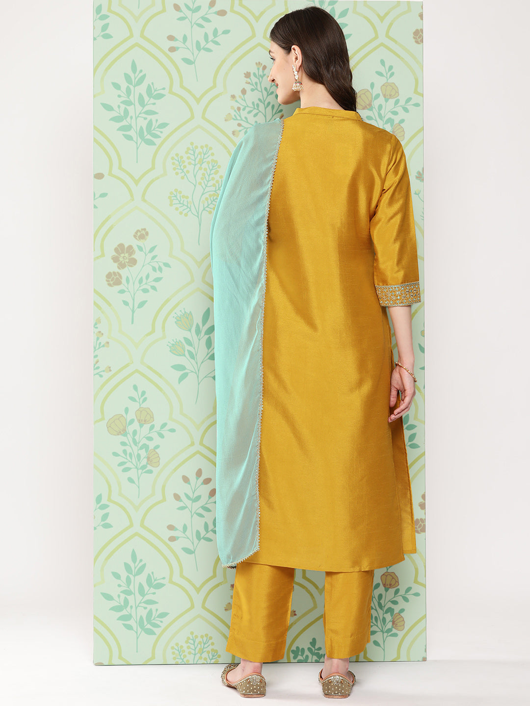 Janasya Women's Mustard Crepe Silk Solid Straight Festive Kurta Set - Distacart
