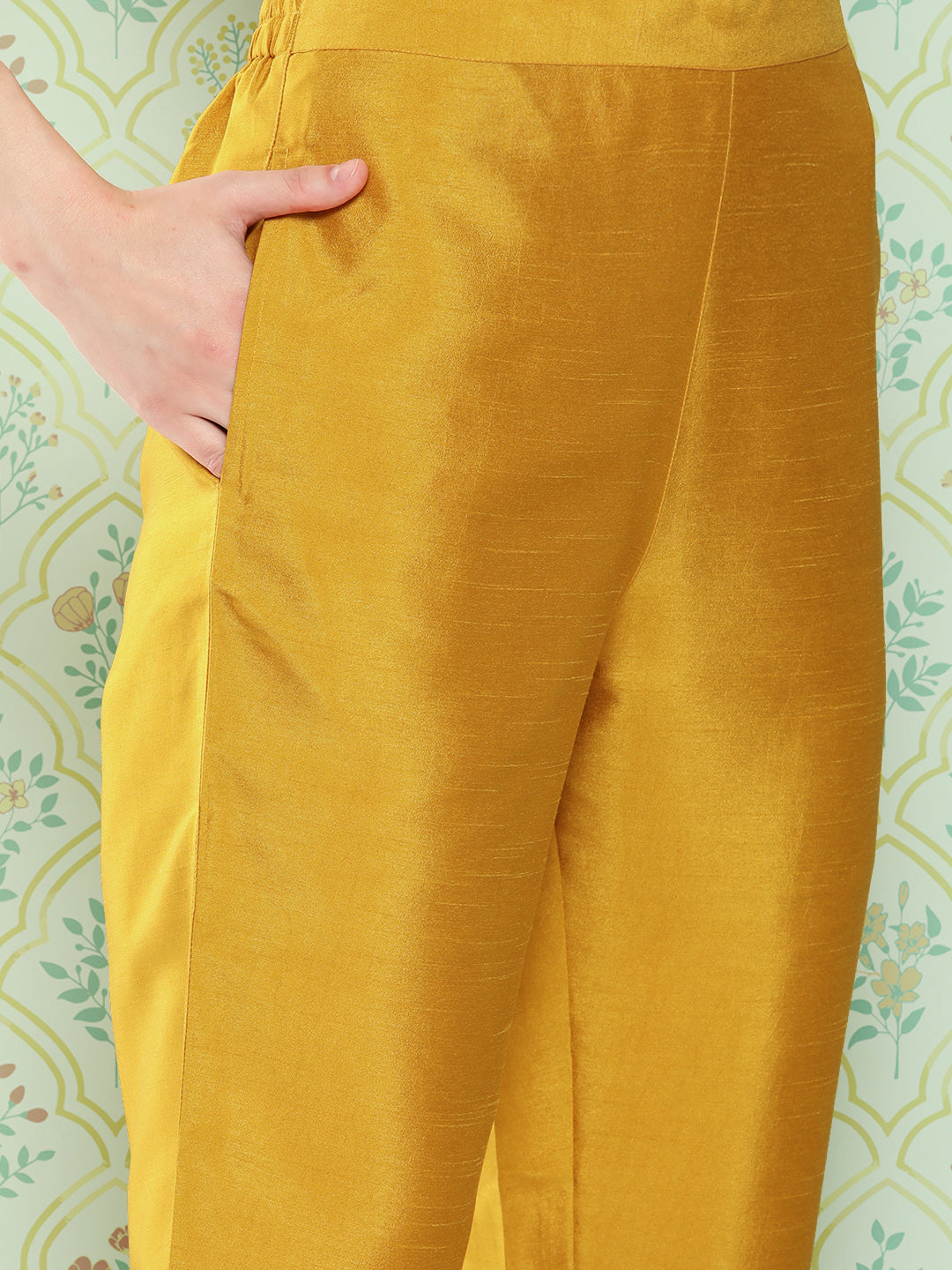 Janasya Women's Mustard Crepe Silk Solid Straight Festive Kurta Set - Distacart