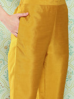 Thumbnail for Janasya Women's Mustard Crepe Silk Solid Straight Festive Kurta Set - Distacart