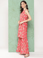 Thumbnail for Janasya Women's Pink Moss Digital Floral Printed Straight Festive Kurta Set - Distacart