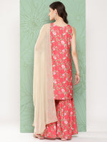 Thumbnail for Janasya Women's Pink Moss Digital Floral Printed Straight Festive Kurta Set - Distacart