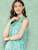 Thumbnail for Janasya Women's Aqua Blue Moss Digital Floral Printed Straight Festive Kurta Set - Distacart