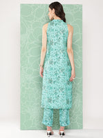 Thumbnail for Janasya Women's Aqua Blue Moss Digital Floral Printed Straight Festive Kurta Set - Distacart