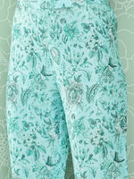 Thumbnail for Janasya Women's Aqua Blue Moss Digital Floral Printed Straight Festive Kurta Set - Distacart