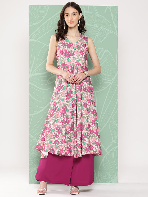 Janasya Women's Multicolor Moss Digital Floral Printed Flared Festive Kurta Set - Distacart