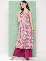 Thumbnail for Janasya Women's Multicolor Moss Digital Floral Printed Flared Festive Kurta Set - Distacart