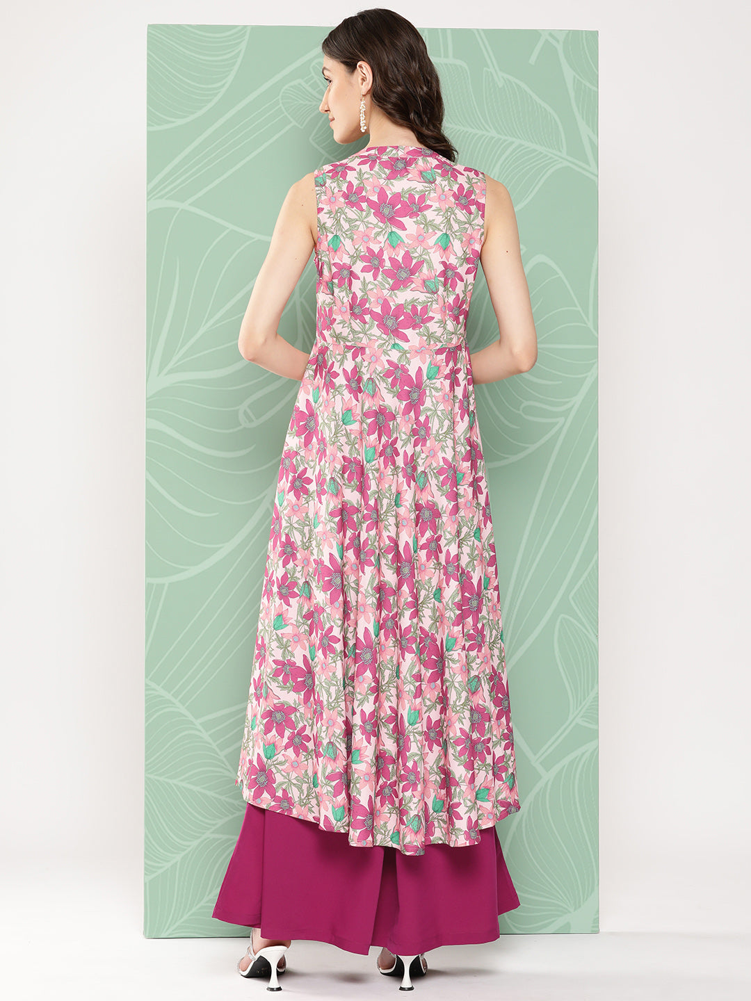 Janasya Women's Multicolor Moss Digital Floral Printed Flared Festive Kurta Set - Distacart