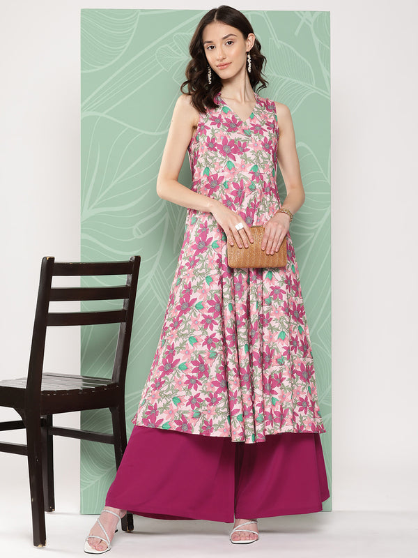 Janasya Women's Multicolor Moss Digital Floral Printed Flared Festive Kurta Set - Distacart