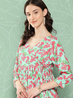 Thumbnail for Janasya Women's Mint Moss Floral Digital Printed Angrakha Festive Kurta Set - Distacart