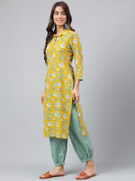 Thumbnail for Janasya Women's Mustard Cotton Cambric Floral Printed Straight Casual Kurta Set - Distacart