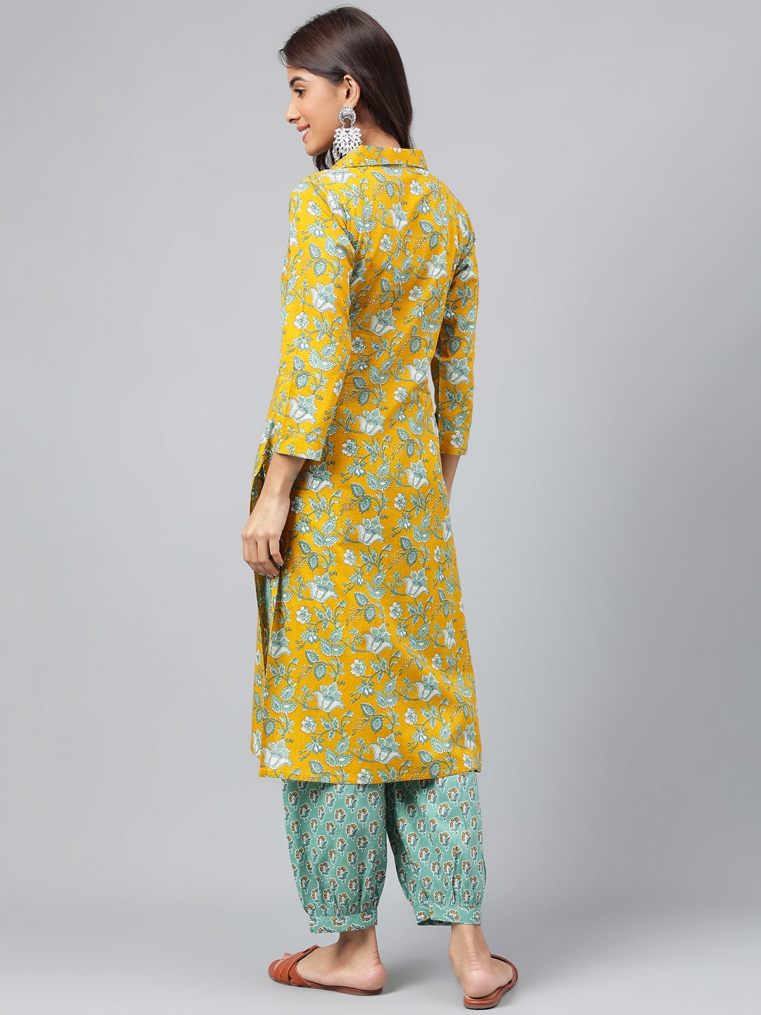 Janasya Women's Mustard Cotton Cambric Floral Printed Straight Casual Kurta Set - Distacart
