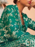 Thumbnail for Janasya Women's Rama Green Brocade Woven Design Festive Crop Top Set - Distacart