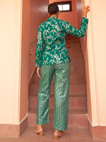 Thumbnail for Janasya Women's Rama Green Brocade Woven Design Festive Crop Top Set - Distacart