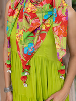 Thumbnail for Janasya Women's Lime Green Rayon Solid Festive Tiered Kurta Set - Distacart
