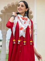 Thumbnail for Janasya Women's Maroon Rayon Solid Festive Gathered Kurta Set - Distacart