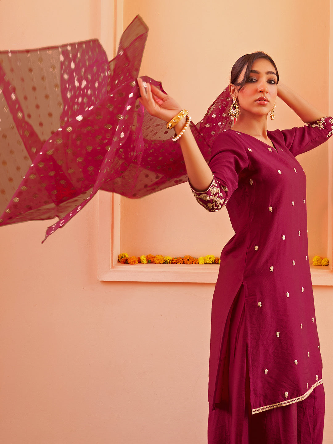 Janasya Women's Pink Chanderi Embellished Festive Straight Kurta Set - Distacart