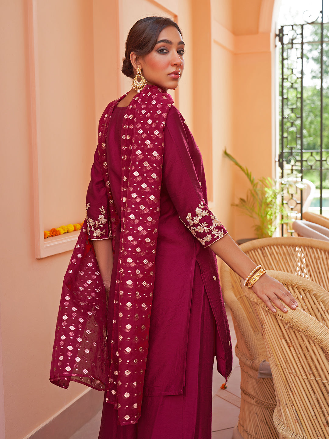 Janasya Women's Pink Chanderi Embellished Festive Straight Kurta Set - Distacart