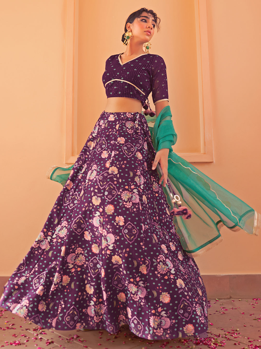 Janasya Purple Georgette Digital Floral Printed Festive Lehenga Choli - Distacart