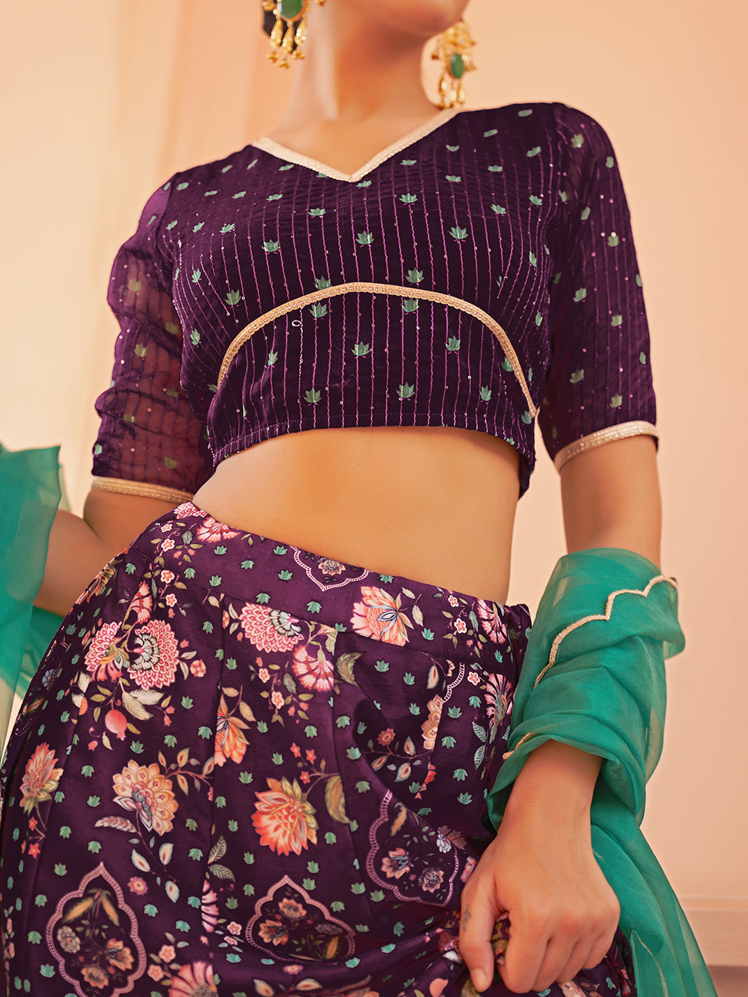 Janasya Purple Georgette Digital Floral Printed Festive Lehenga Choli - Distacart