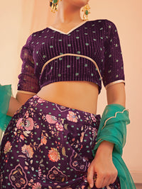 Thumbnail for Janasya Purple Georgette Digital Floral Printed Festive Lehenga Choli - Distacart