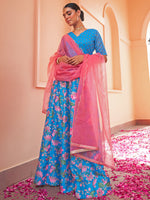 Thumbnail for Janasya Blue Georgette Digital Floral Printed Festive Lehenga Choli - Distacart