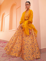 Thumbnail for Janasya Mustard Georgette Digital Floral Printed Festive Lehenga Choli - Distacart