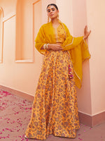 Thumbnail for Janasya Mustard Georgette Digital Floral Printed Festive Lehenga Choli - Distacart