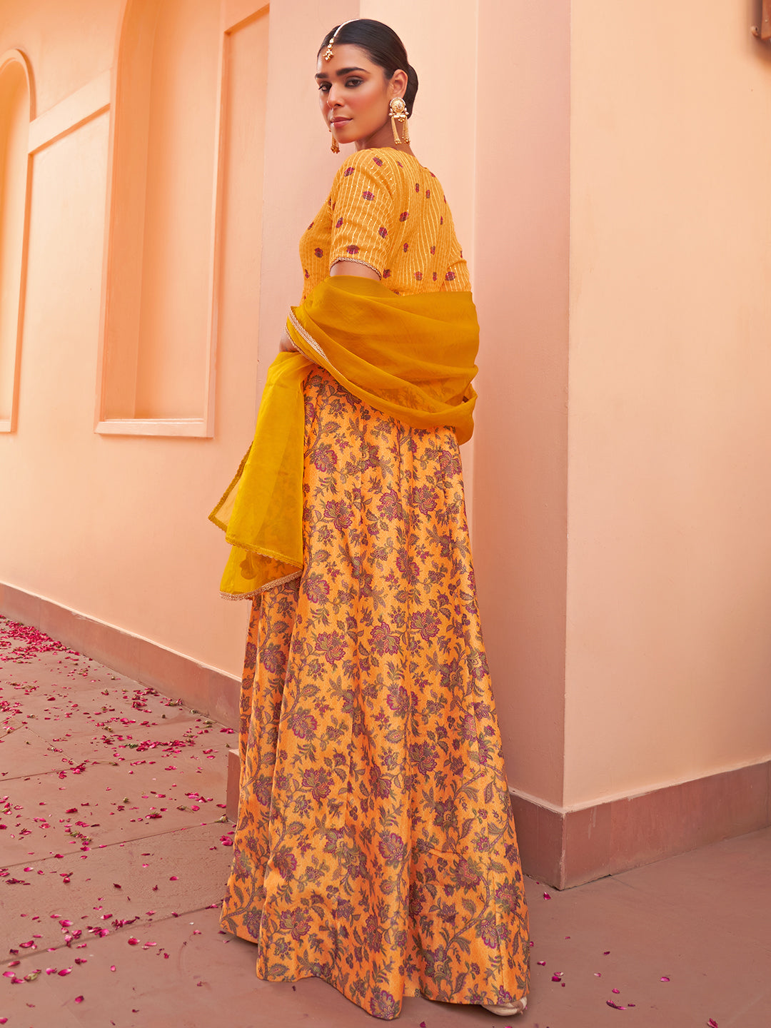 Janasya Mustard Georgette Digital Floral Printed Festive Lehenga Choli - Distacart